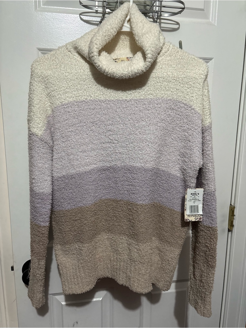 Kohl's Cream Lavender Taupe Colorblock Turtleneck Sweater